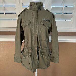 Polo Ralph Lauren XS Military Utility Jacket Olive Green Field Coat USA Flag